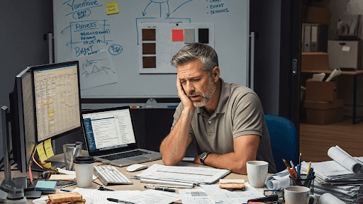 Stressed contractor with paperwork